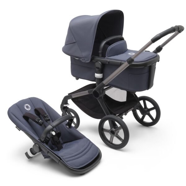 Bugaboo Fox 5 bassinet seat stroller graphite chassis stormy blue fabrics stormy blue sun canopy x PV006268 01