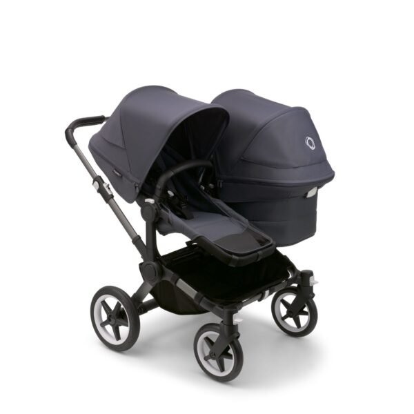 PV004843 Bugaboo Donkey 5 Duo graphite chassis stormy blue fabrics stormy blue sun canopy x PV004843 01